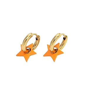 Orange Star Pendant Earrings Hollow Hoop Earrings
