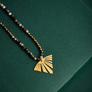 Stainless Steel Pendant Necklace With Stone Beads