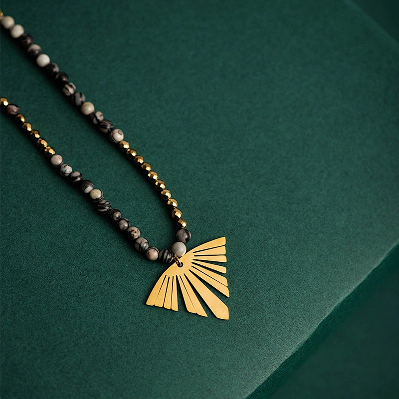 Stainless Steel Pendant Necklace With Stone Beads