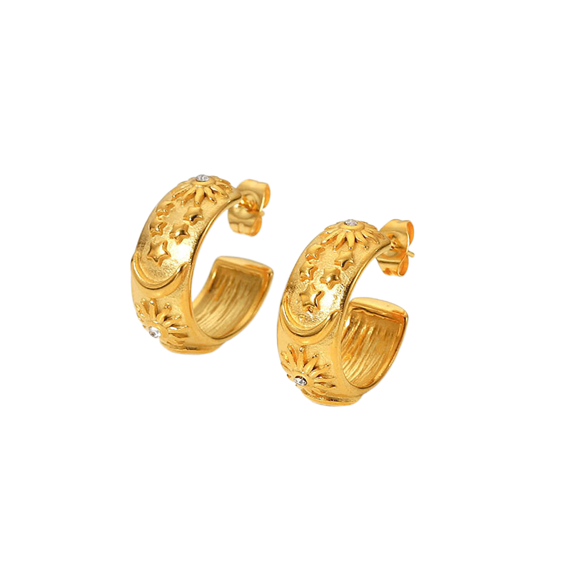 Fashion Cubic Zirconia Embossed Moon Design Stud Earrings