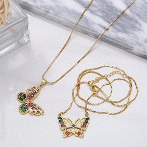 Zirconia Butterfly Pendant Brass Necklace Jewelry Accessories