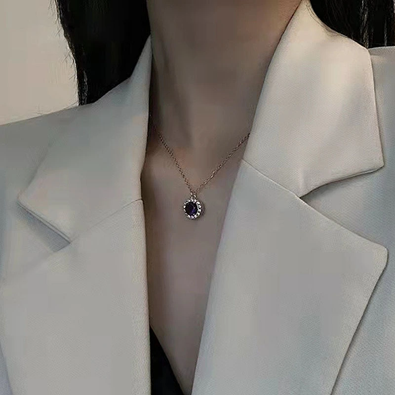 New Fashion Blue Cubic Zircon Pendant Necklace Women