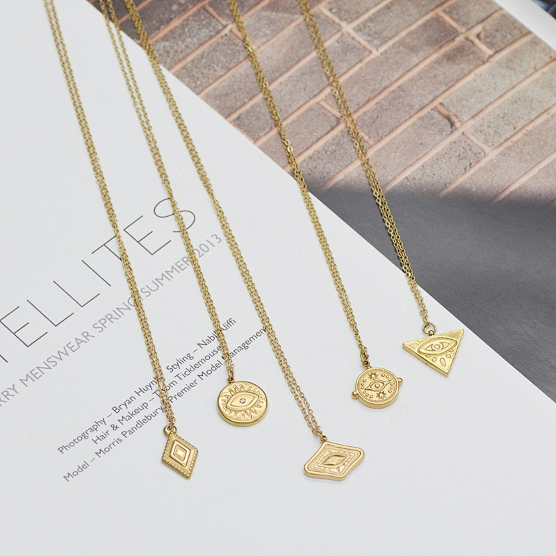 Simple Stainless Steel Eye Pendant Necklace