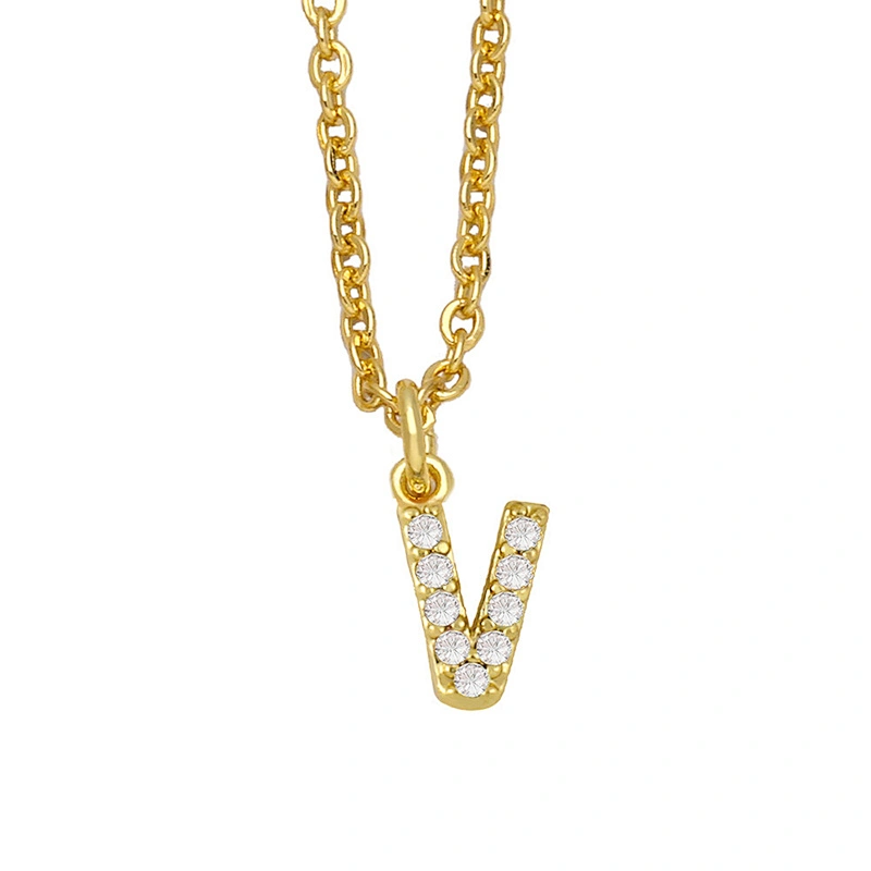 18k Gold Plated DIY Letters Necklace With CZ Diamond Pendant