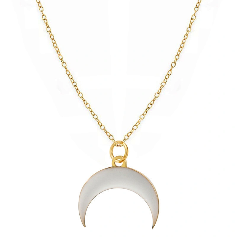 Titanium Steel Necklace Enamel Moon Pendant Gold Plated Chain