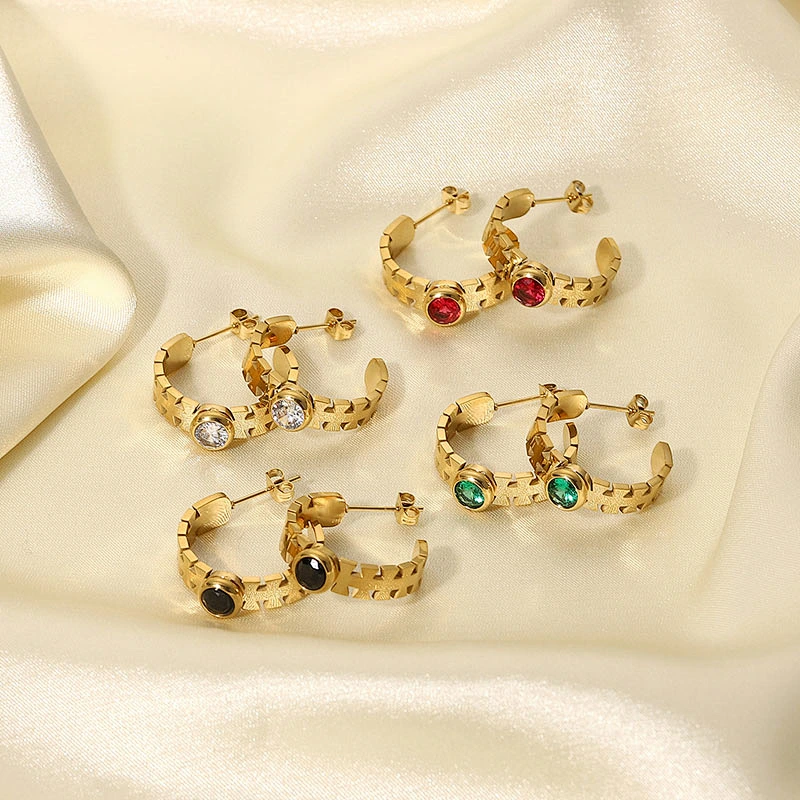 C Shape Zircon Earrings Women's Vintage Earrings