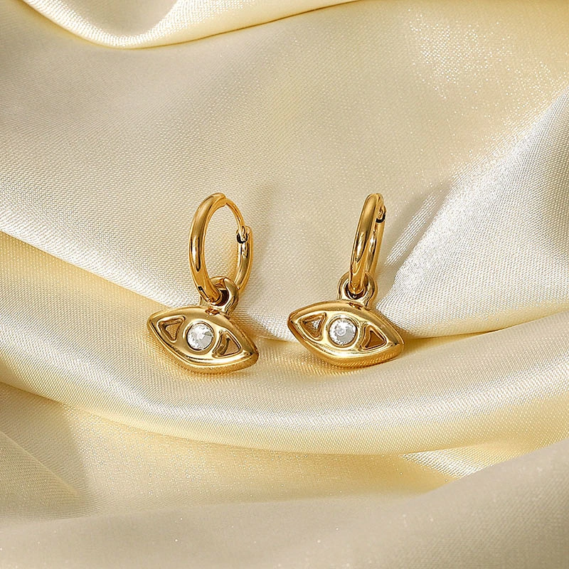 Stainless Steel Earrings Jewelry Cubic Zirconia Eye Earrings