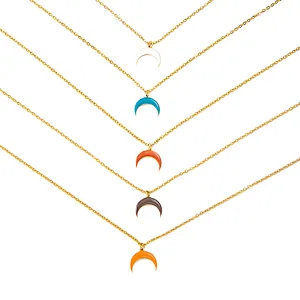 Titanium Steel Necklace Enamel Moon Pendant Gold Plated Chain