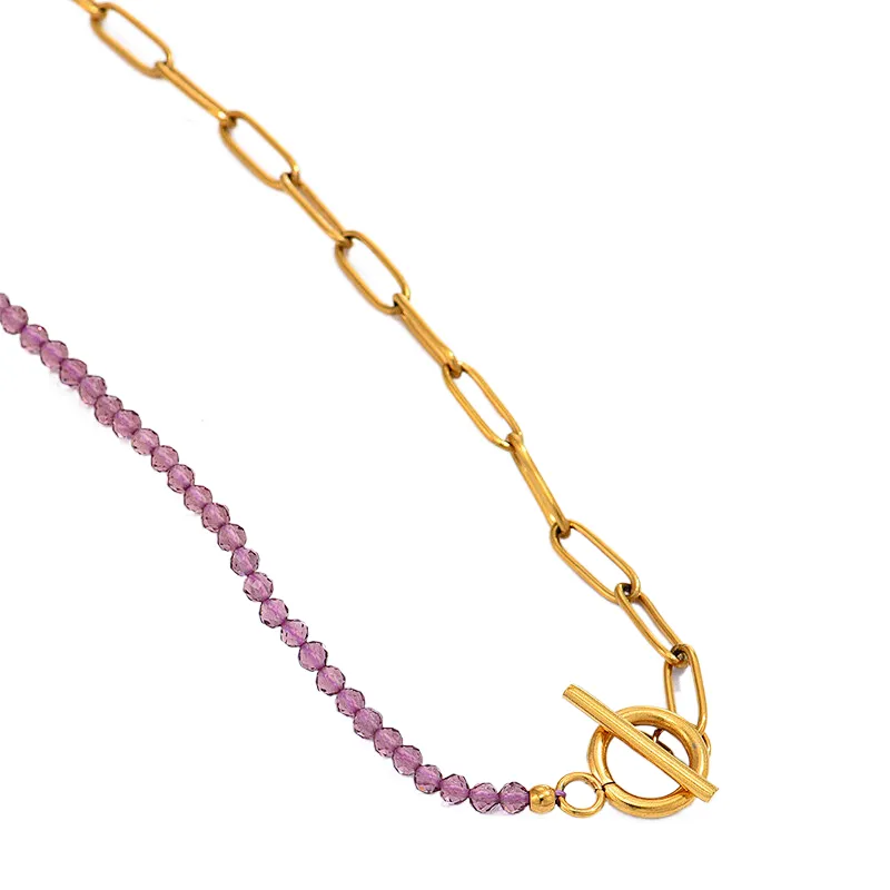 Simple OT Buckle Beaded Necklace Stainless Steel Chain Necklace