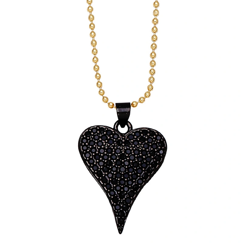 Heart Shaped Pendant Brass Necklace Micro Setting Jewelry