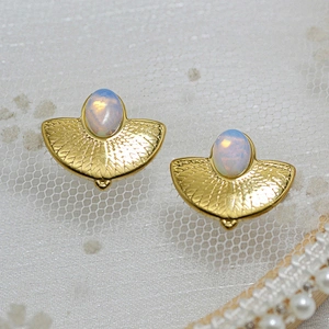 Natural Stone Earrings Titanium Steel Oval Stone Earrings