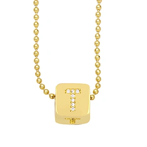 Geometric Gold Plated Zirconia Letters Pendant Necklace