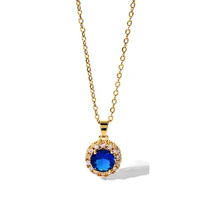 New Fashion Blue Cubic Zircon Pendant Necklace Women