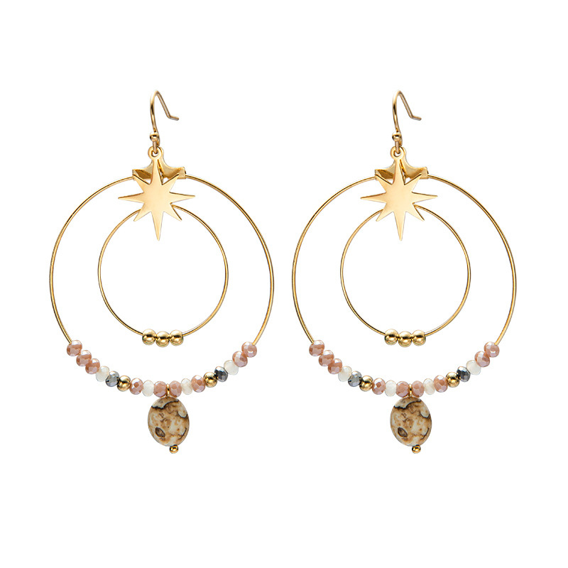 Handmade Beaded Large Hoop Stainless Steel Drop Earrings