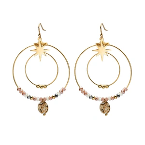 Handmade Beaded Large Hoop Stainless Steel Drop Earrings