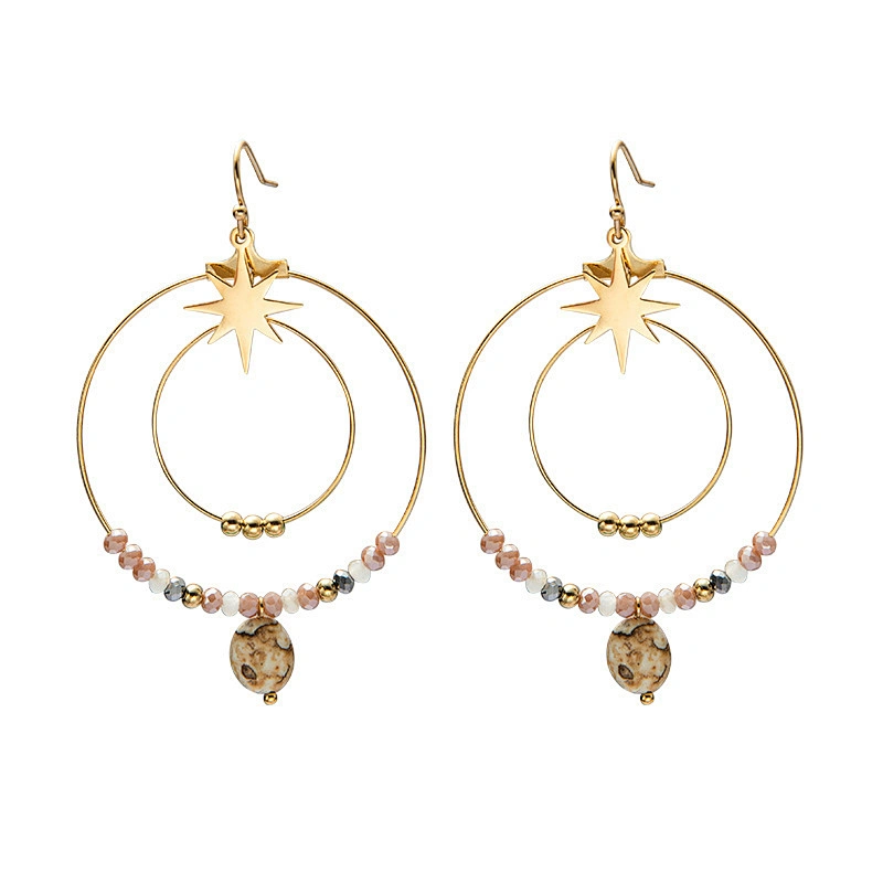 Handmade Beaded Large Hoop Stainless Steel Drop Earrings