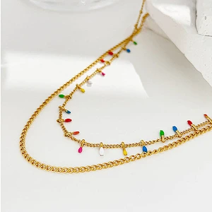 Titanium Steel Color Double Layer Bohemia Clavicle Chain Necklace