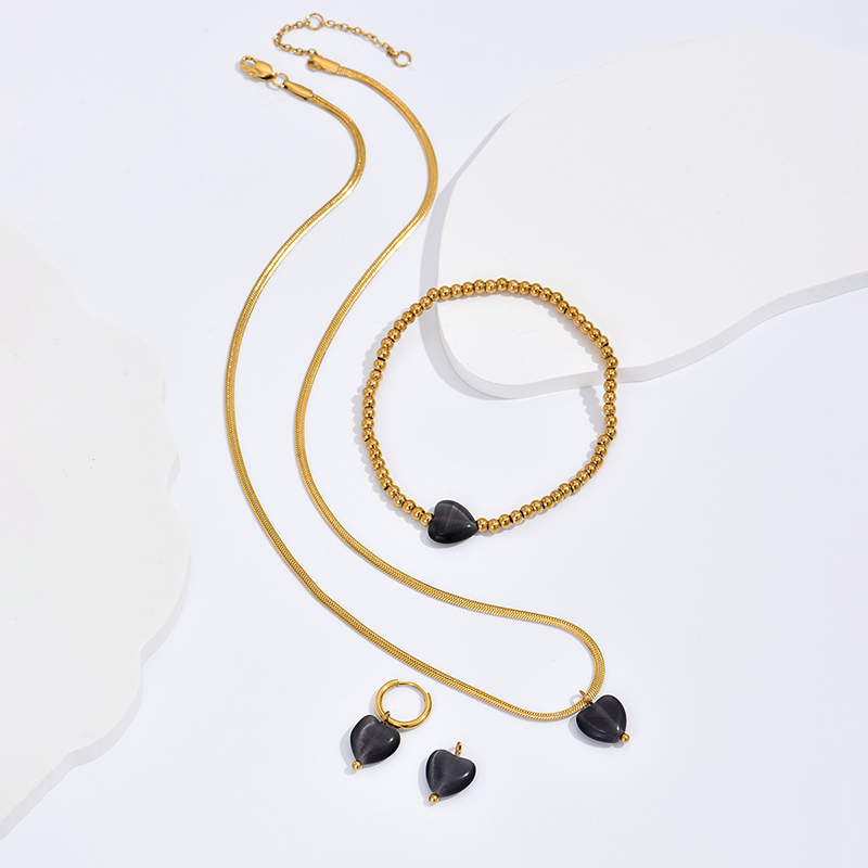 Fashion Heart Pendant Necklace Bracelet Heart Hoop Earring Set