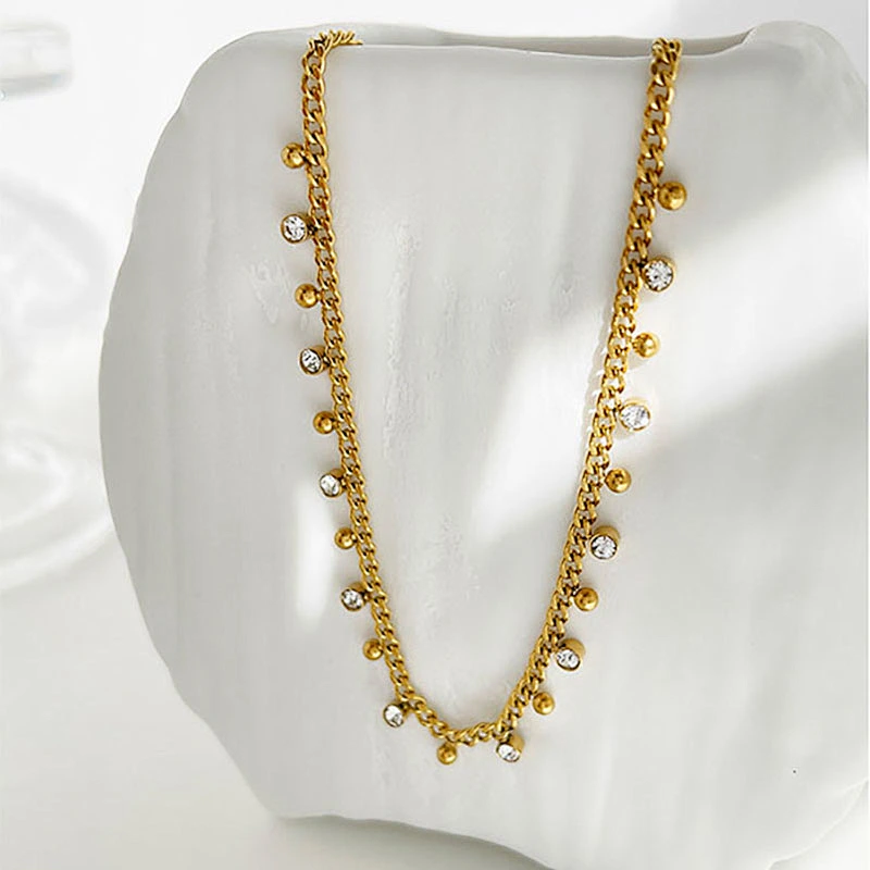 Vintage Titanium Steel Zircon Pendant Necklace