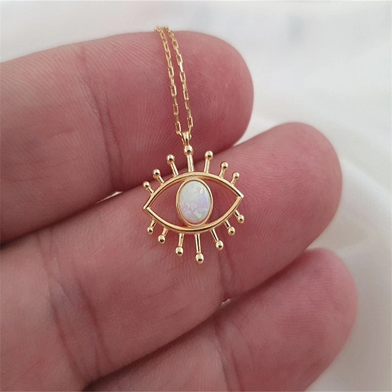 Trendy Gold Color Chain Evil Eye Opal Pendant Women Necklace