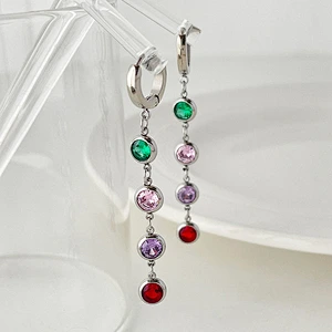 Women's Long Tassel Earrings Colorful Zircon Earrings