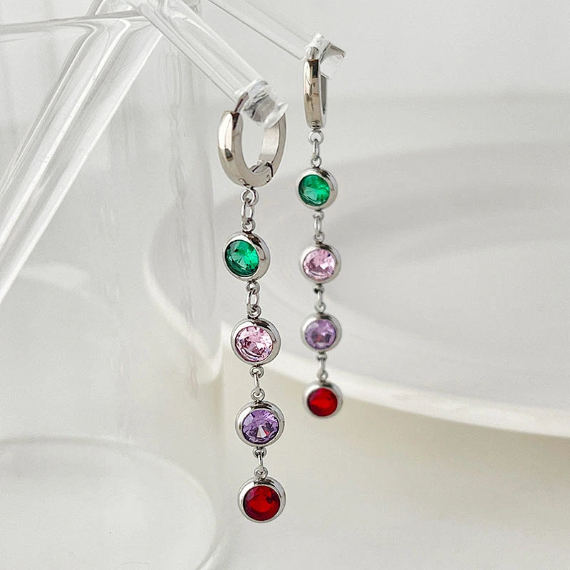 Women's Long Tassel Earrings Colorful Zircon Earrings