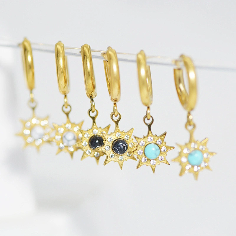 Vintage Diamond Earrings Star Pendant Hoop Earrings