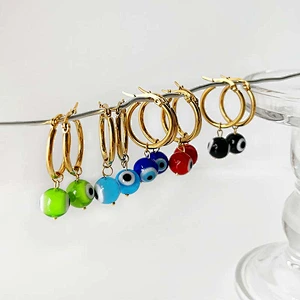 Stainless Steel Multi-Color Eye Hoop Earrings