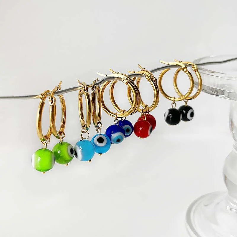 Stainless Steel Multi-Color Eye Hoop Earrings