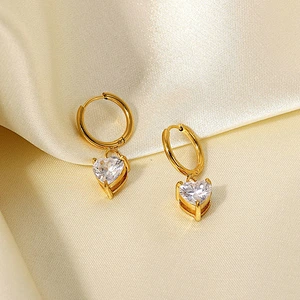 Pink Heart Earrings Cubic Zirconia Drop Earrings Wholesale