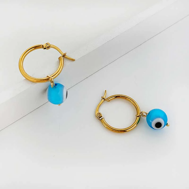 Stainless Steel Multi-Color Eye Hoop Earrings