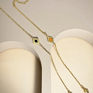 Charm Bracelet Gold Plated Chain Stainless Steel Rhombus