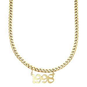 Gold Plated Thick Chain Necklace Titanium Stainless Steel Jewelry Number Pendants