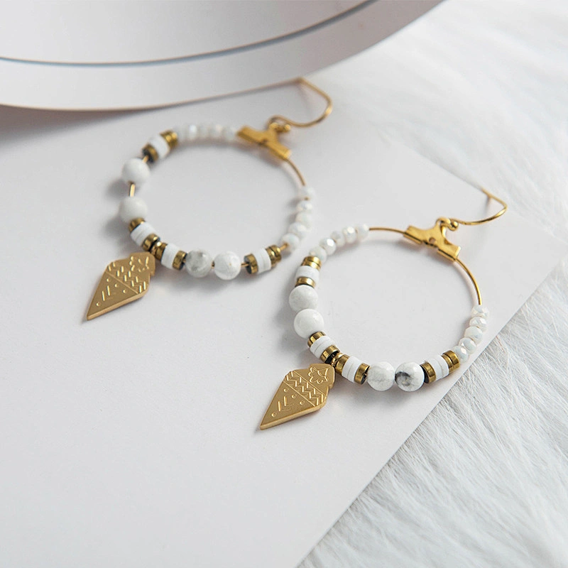 Bohemian Titanium Steel Natural Stone Earrings Women