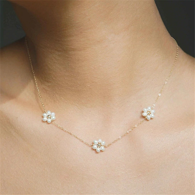 Fashion Jewellery Romantic Imitation Pearl Flower Necklace