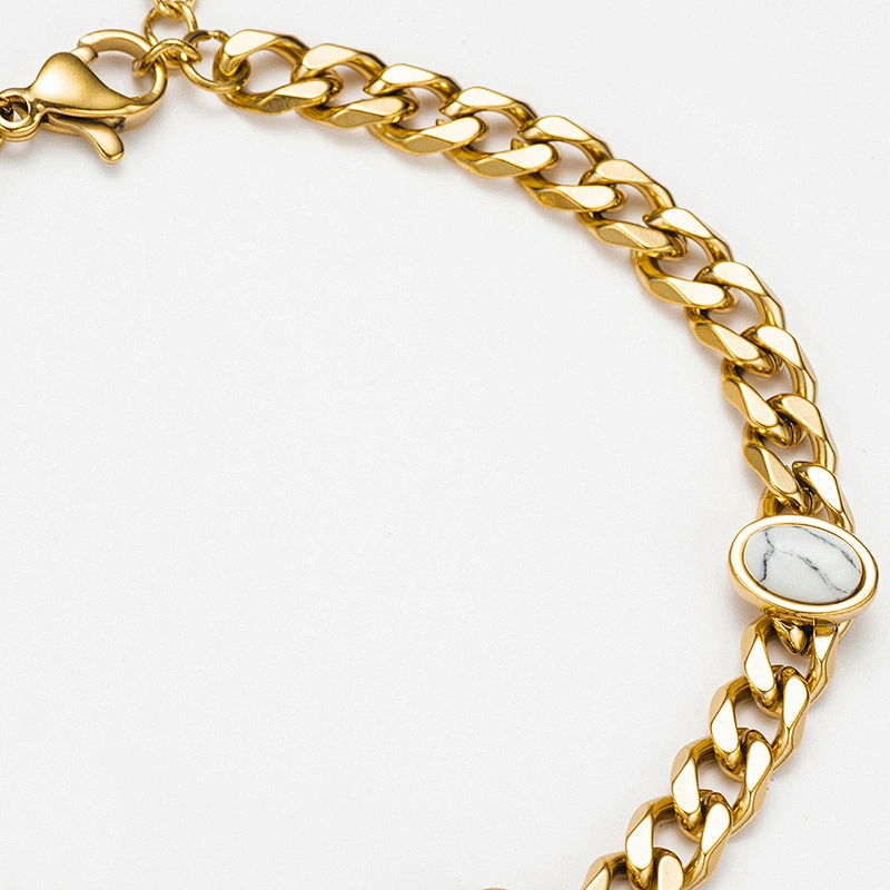 Simple Natural Stone Bracelet Oval Turquoise Cuban Chain Bracelet