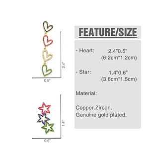 Heart Star Gold Plated Copper CZ Stone Women Girls Earrings