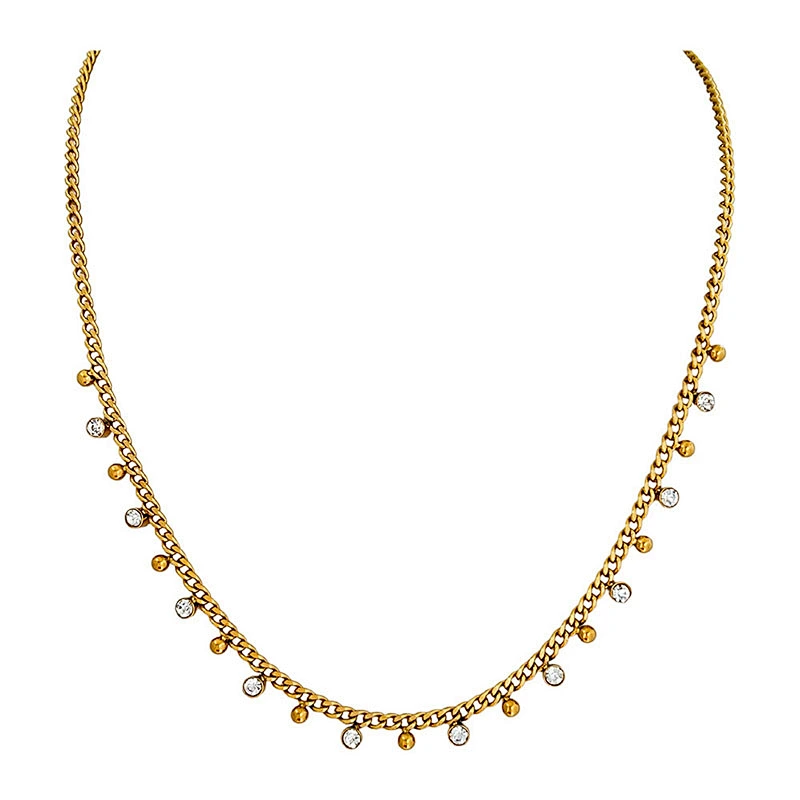 Vintage Titanium Steel Zircon Pendant Necklace
