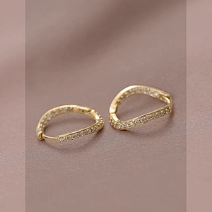Brass Hoop Earring Zircon Women Jewelry Irregular Design