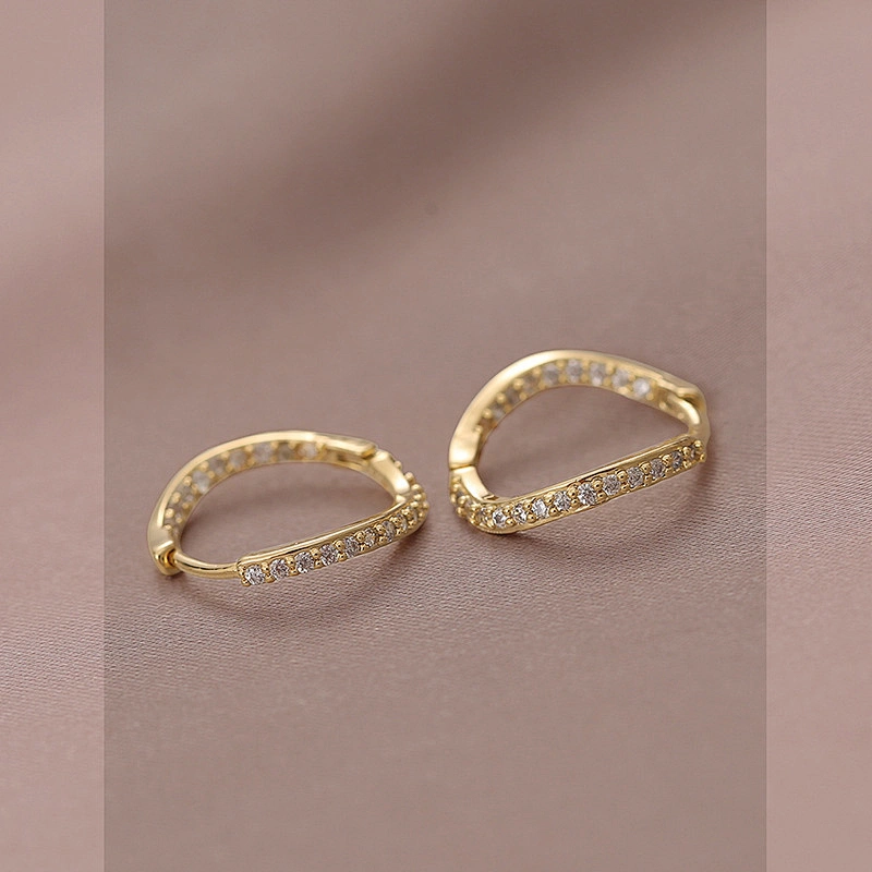 Brass Hoop Earring Zircon Women Jewelry Irregular Design