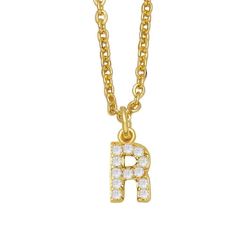 18k Gold Plated DIY Letters Necklace With CZ Diamond Pendant