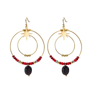 Handmade Beaded Large Hoop Stainless Steel Drop Earrings