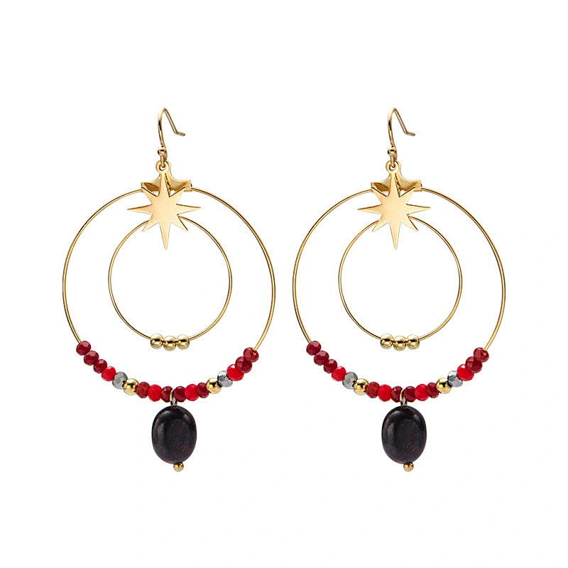 Handmade Beaded Large Hoop Stainless Steel Drop Earrings