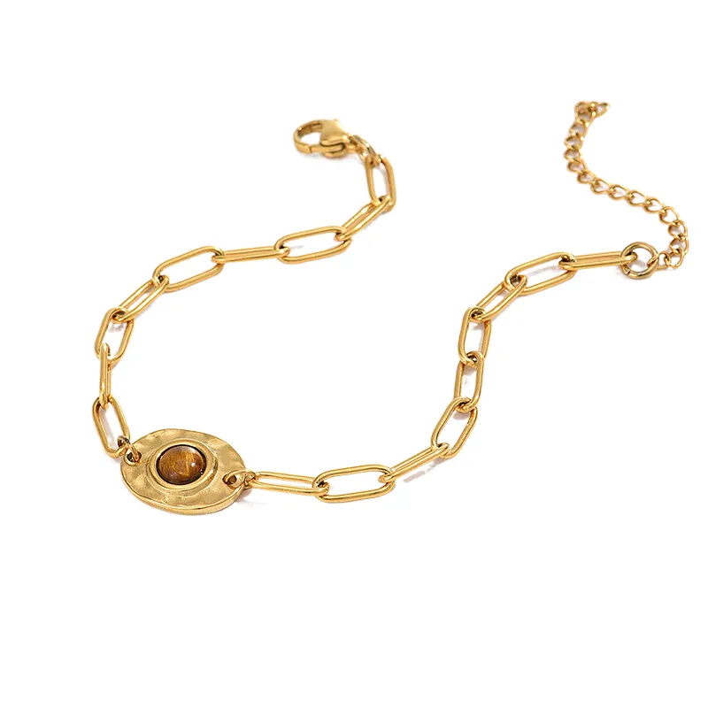 Gold Hollow Chain Bracelet Natural Stone Bracelet