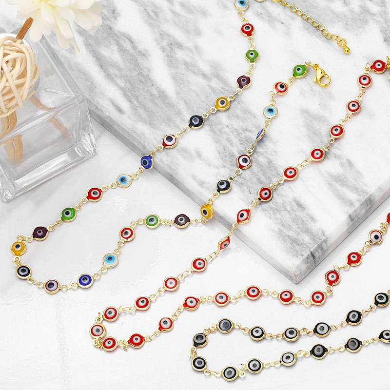 Enamel Simple Evil Eye Gold Color Copper Women Necklaces