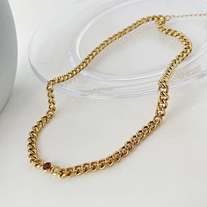 Gold Chain Zircon Titanium Steel Necklace Simple Bracelet Women Set