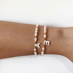 Fresh Water Pearl Shell Multi-Letter Pendant Bracelet