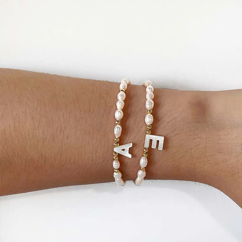 Fresh Water Pearl Shell Multi-Letter Pendant Bracelet
