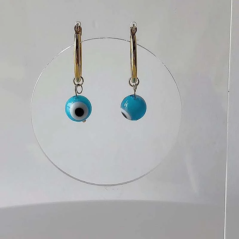 Stainless Steel Multi-Color Eye Hoop Earrings