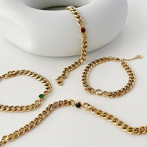 Gold Chain Zircon Titanium Steel Necklace Simple Bracelet Women Set